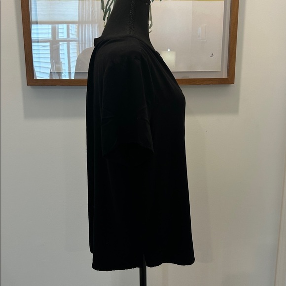 Black Amazon Essentials V-neck button down gathered shoulder short sleeve top XL - Picture 4 of 8